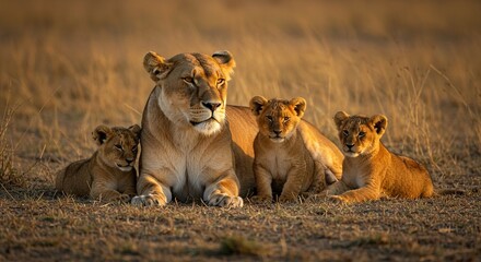 Lioness and Her Cubs: A Portrait of Maternal Care in the African Savannah