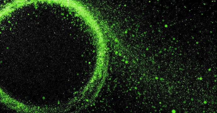 Green ring, particle effect, black background