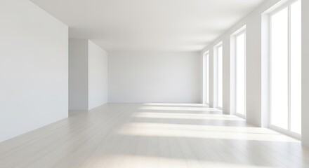 Obraz premium Bright expansive blank interior showcases a modern minimalistic aesthetic design