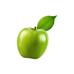 Fresh juicy green apple with leaf fruit isolated on white background
