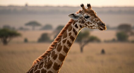 Majestic Giraffe Portrait in Golden Hour Savannah Light, Africa