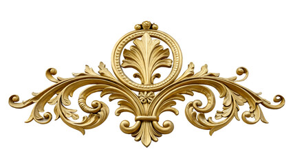 Ornate golden decorative element with intricate floral patterns on a transparent background. Ideal for design and embellishment purposes.