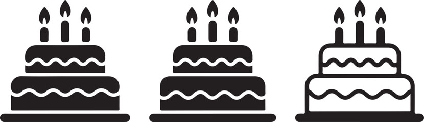 Cake icon. Symbol of the holiday, birthday. Festive cake with a candle. Isolated vector illustration on a white background