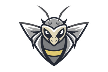 Vectorized gray bee displays prominent antennae and wings with menacing eyes in the frame