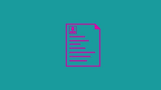 Magenta Resume Icon on Teal Background Illustrating Job Application and Candidate Profile curriculum vitae . 4k video