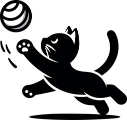 Black Cat Jumping for Ball in Air
