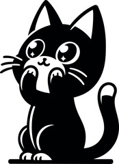 Adorable Black Cat Cartoon with Big Eyes and Playful Pose
