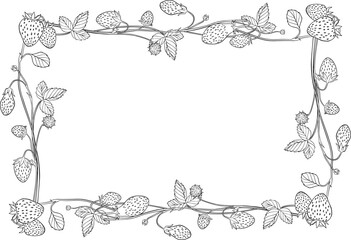 Geometric shape wreath with hand drawn vectoe strawberries.