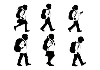 Vector art of silhouettes of students with backpacks isolated on white background vector