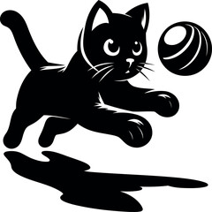 Black Cat Playing with Ball Silhouette
