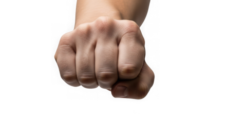 Close up of a clenched fist symbolizing strength power and aggression on a transparent background ready to punch