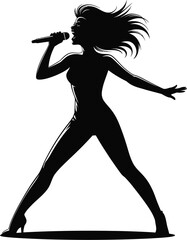 Female singer performing with microphone silhouette