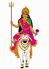 hand drawn digital art of goddess shailputri