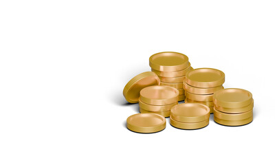 3D Render of Stacked Gold Coins on Isolated Transparent Background
