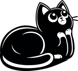 Contemplative Black Cat Cartoon illustration