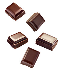 close up of chocolate pieces on white background