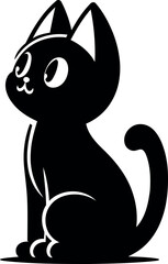 Cute Black Cat Silhouette Sitting Upright