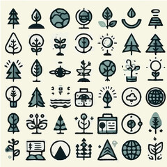 Minimal vector forest, nature conservation symbols, and eart