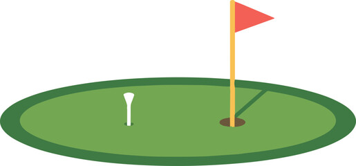 Golf course green with flag or flagstick and golf ball flat vector color icon for sports apps and websites