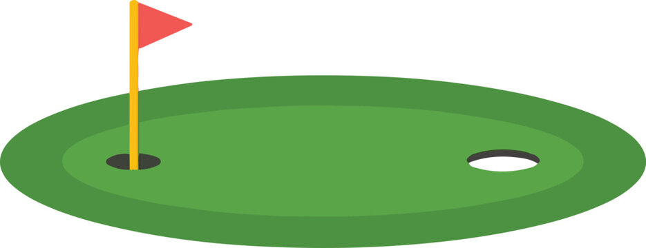 Golf course green with flag or flagstick and golf ball flat vector color icon for sports apps and websites