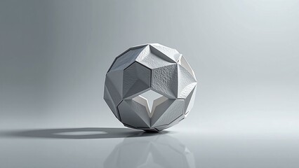 Naklejka premium Futuristic 3D polygonal sphere on sleek gray background with copy space for text, ideal for tech marketing campaigns, corporate branding, and digital advertising with modern geometric shapes and