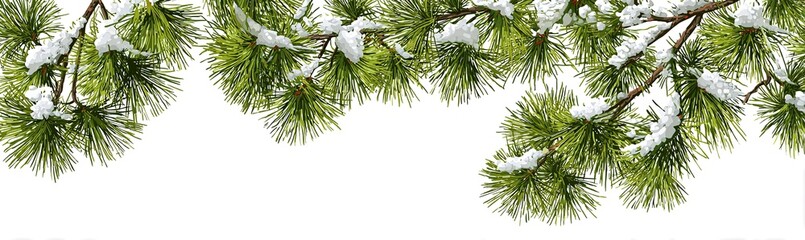 Obraz premium Finnish green pine tree branches with snow on a white background, vector illustration.