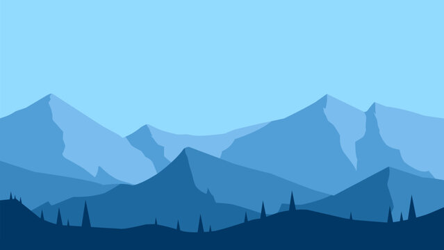 Mountain range landscape illustration with peaks and ridges