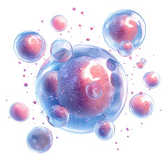 Microscopic cells with transparent membranes, representing biological processes, cellular structures on transparent background