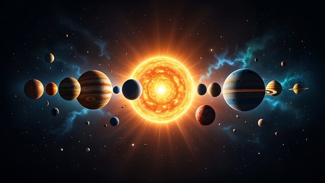 Vibrant Solar System With Colorful Planets And Stars