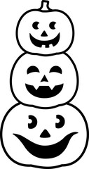 Cute Jack-o'-Lantern thick line pumpkin design isolated.
Stacked Halloween Pumpkins outline icon vector.
Transparent background.