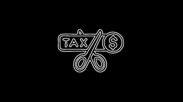 Tax Cut Scissors Icon Animation | Black Background Finance Concept