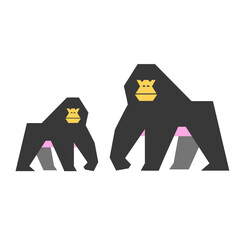 Gorilla and baby , flat vector illustration of great apes from rainforest habitat. Cartoon-style parenting moment, perfect for kids design, forest fauna education, and animal protection themes.