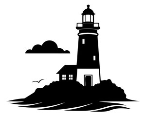 lighthouse  black silhouette vector 