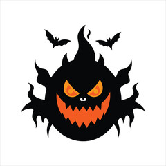  Pumpkin Monster with Bats and Fire Vector Art