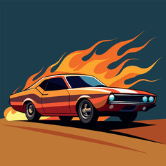 Classic Muscle Car Burning Rubber	
