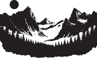 Fototapeta premium a black and white vector illustration of a mountainous landscape
