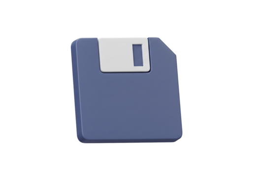 レトロな青色のフロッピーディスク、シンプルで立体的なデザイン、ノスタルジックな雰囲気