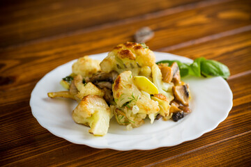 Homemade fried cauliflower with greens