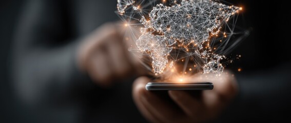 Global network displayed on a smartphone