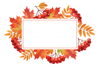 秋色鮮やか紅葉と赤い実のフレーム　水彩風イラスト