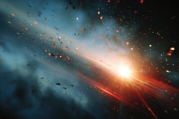 Cosmic explosion, debris field, vibrant colors