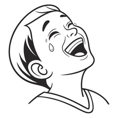 Boy laughing with tears isolated on white background, showing extreme happiness and joy