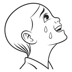 Person crying with tears on face isolated on white background