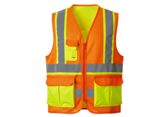 鮮やかな蛍光色の安全ベスト、前面ジッパー、複数のポケット付き
