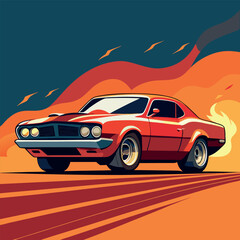Naklejka premium Classic Muscle Car Burning Rubber 