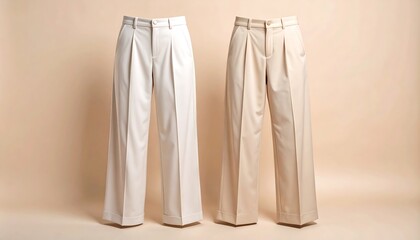 Elegant women's wide-leg pleated trousers in white and cream, a classic fashion essential.
