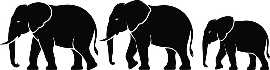 Elegant black elephants family walking together icon for wildlife