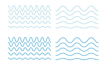 Set of abstract blue wave lines in vector style isolated on white background perfect for marine design sea themes nature illustration and decorative elements.