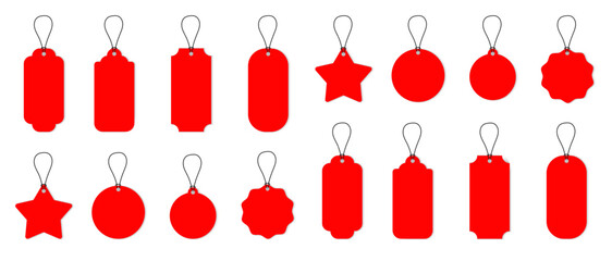 Vector red sale tag with string isolated on white background, perfect for price discount, shopping, and promotion designs