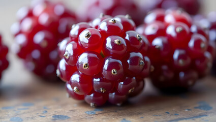 Macro Image of Ripe Mulberries Showing Deep Purple Color and Glistening Dropelets